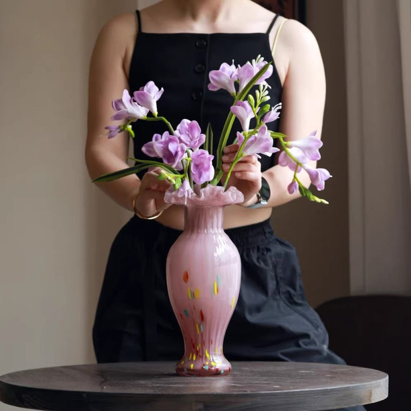 新中式玻璃花瓶摆件高级感氛围插花器水培客厅桌面花器大蔷薇之恋
