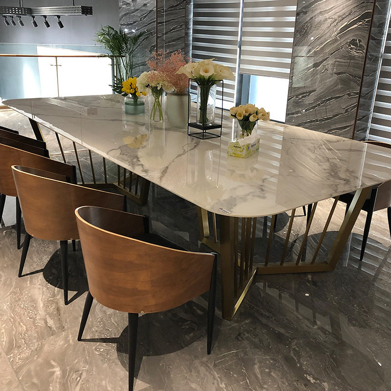 公司会议桌简约轻奢长方形大户型后现代餐台意式岩板家用餐桌椅