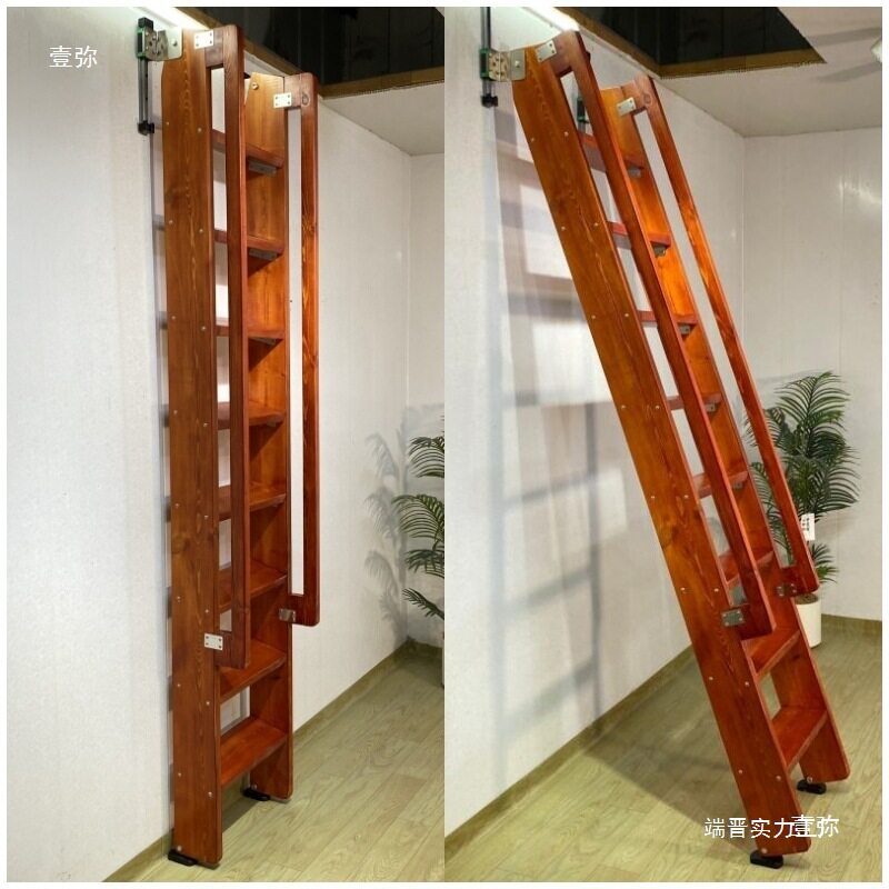 家用隐形折叠伸缩实木楼梯