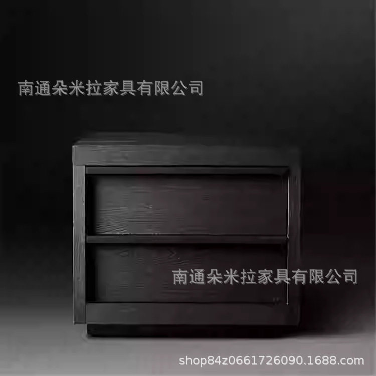 美国RH美式乡村复古床头柜意式轻奢实木床边抽屉简约主卧储物柜子