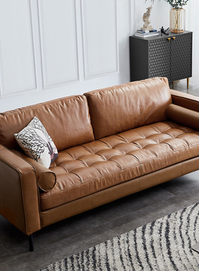 北欧科技布乳胶沙发轻奢双人工业风复古民宿ins橙色沙发三人沙发