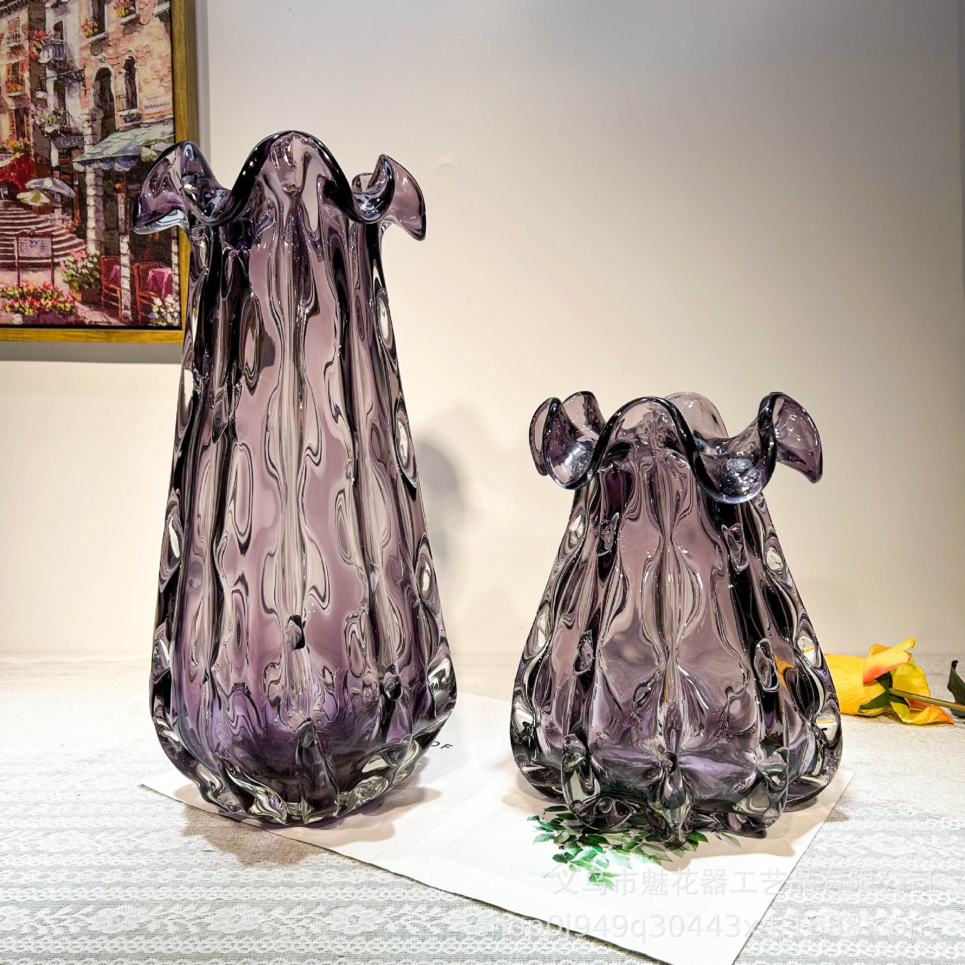 现代重工紫色琉璃钱袋子花瓶摆件家居客厅插花水培样板间艺术软装,电子元器件市场,电线扎带/束线带,淘宝优惠券,粉丝福利购,淘宝优惠卷