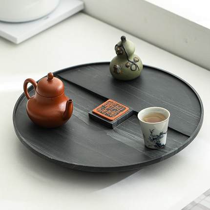 圆形石头茶盘高档客厅家用小型湿干泡台茶排水式茶具托盘2024新款