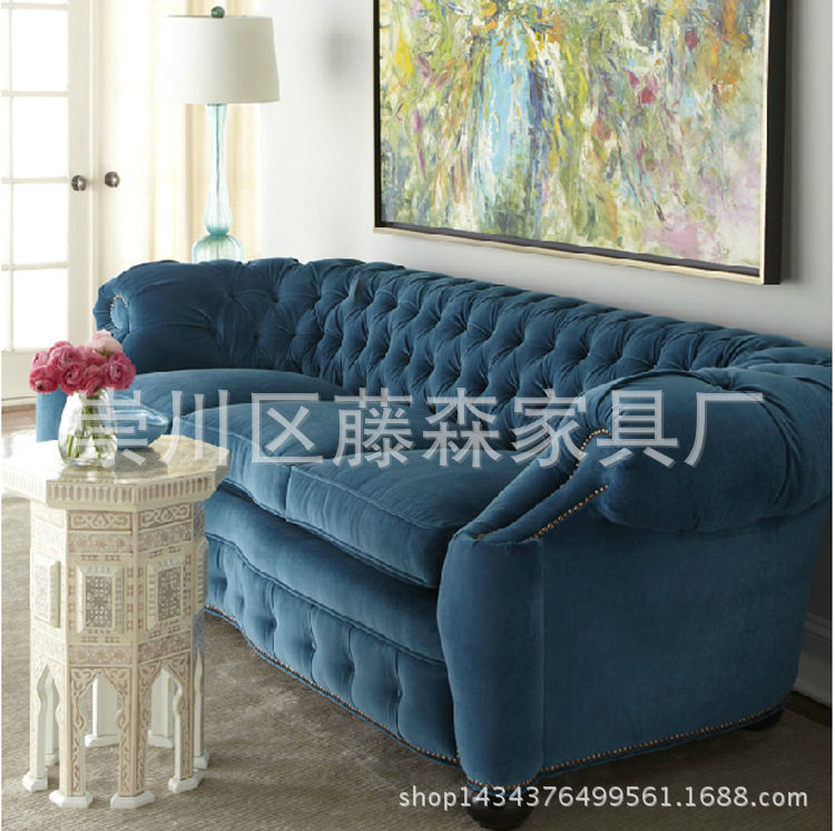 美式布艺三人沙发休闲沙发欧式布艺沙发别墅会所高档家具三人沙发