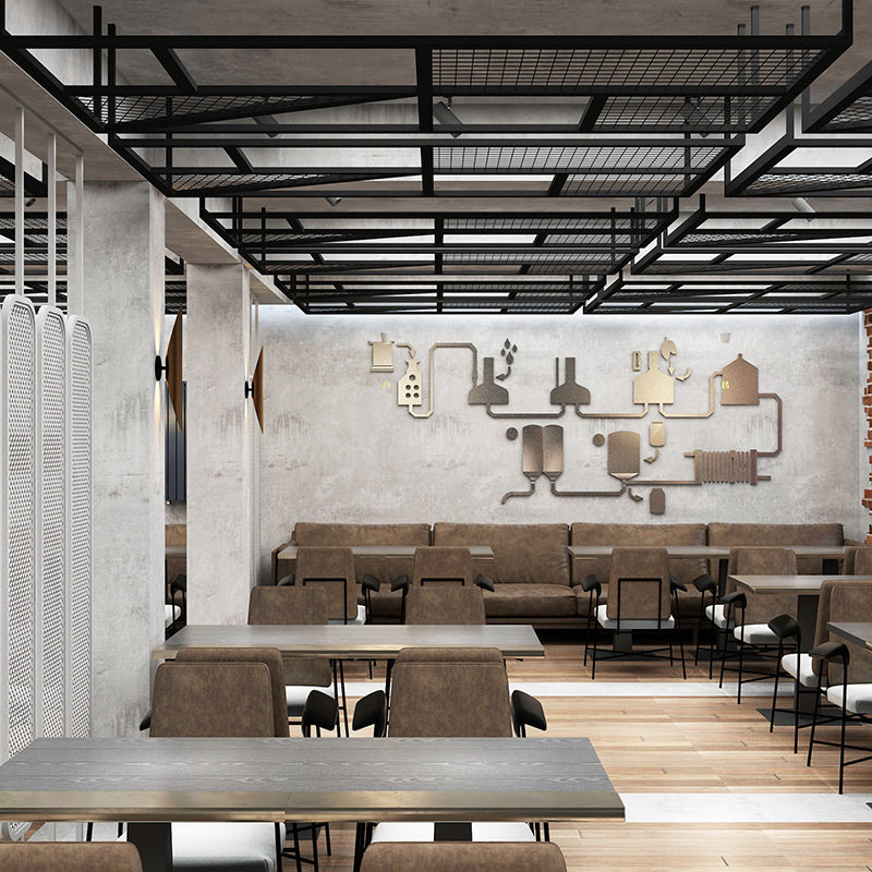 哇工业风铁艺吊顶办公室健身房隔断装饰餐厅酒吧菱形网格悬挂天花