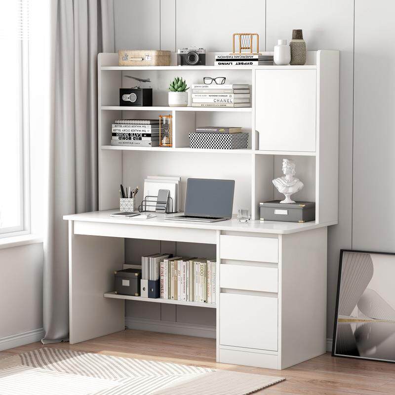 北欧书桌书架一体带书柜家用卧室电脑桌台式卧室学生学习写字桌子