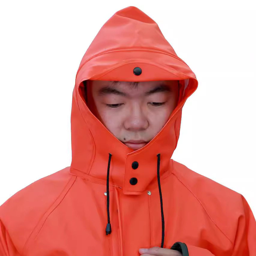 厂家批发加厚款防风反光桔红色针织布塑胶工作分体式雨衣雨裤套装