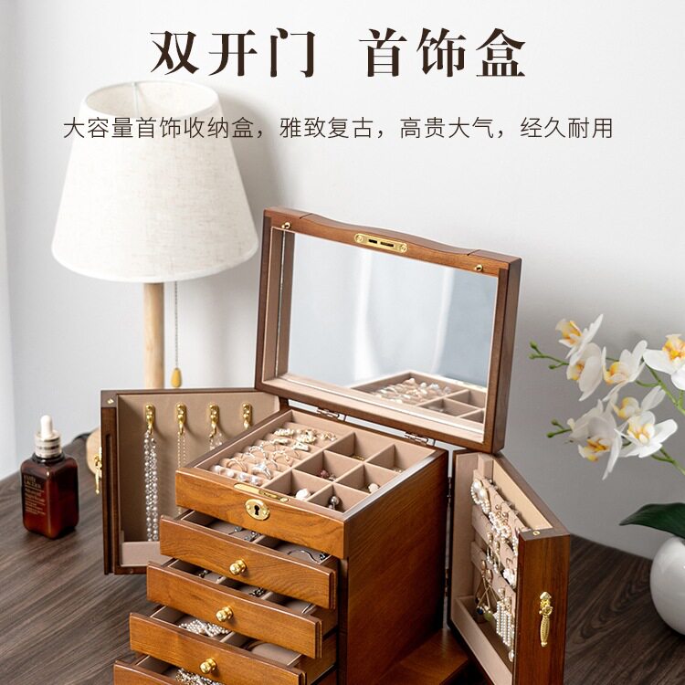 批发实木首饰盒大容量木质复古国风饰品新婚结婚礼物实用