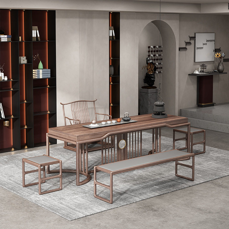 新中式茶桌茶具套装一体茶台实木茶桌现代简约茶桌椅组合办公茶几