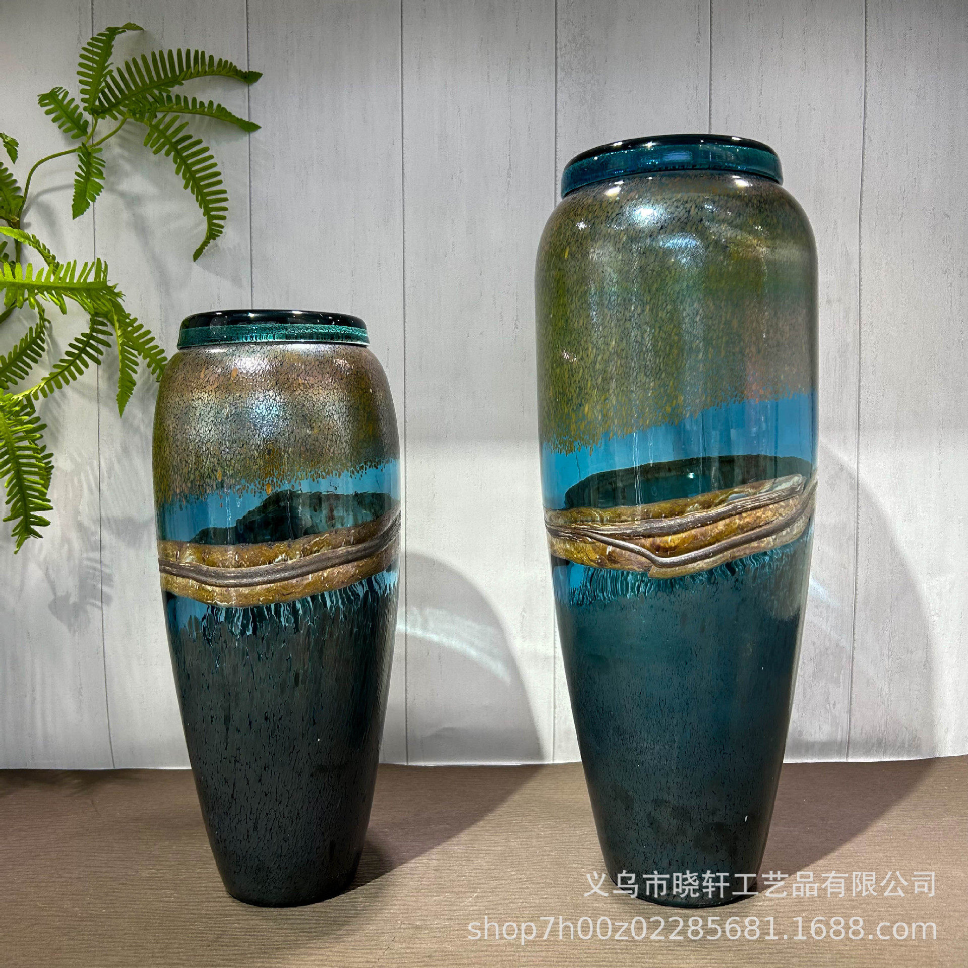 欧式复古琉璃落地花瓶客厅酒柜摆件装饰家居样板间酒店插花器花盆