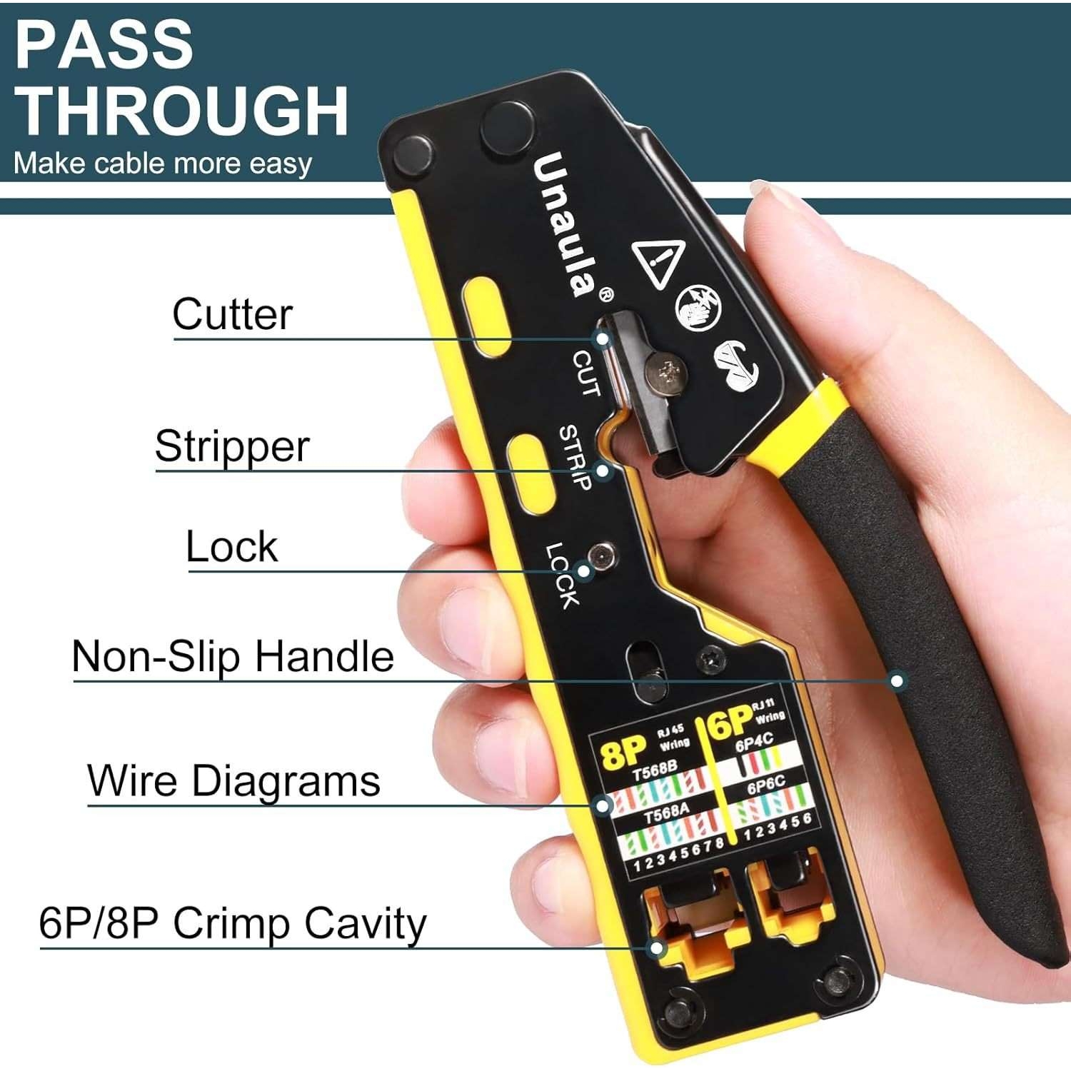 RJ45 Crimp Tool Pass Through Ethernet Crimper Kit Cat5 Cat6