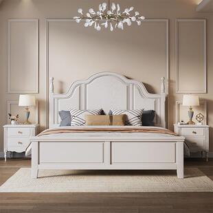 美式轻奢实木床现代简约主卧1.8米双人田园白色奶油风公主儿童床