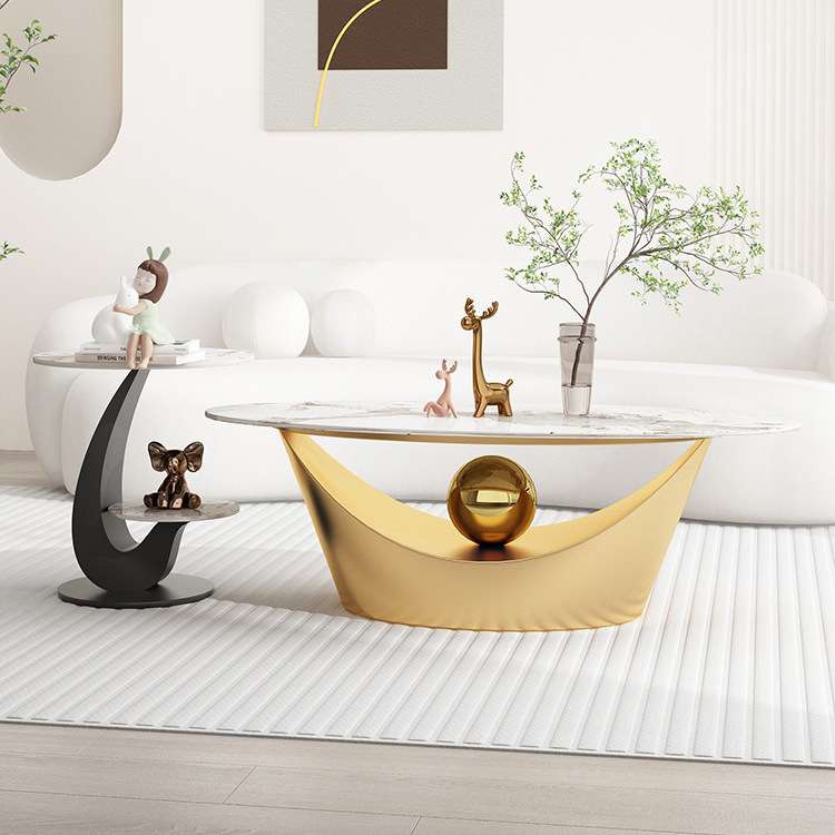 茶几客厅家用2024新款轻奢小户型沙发边几简约创意椭圆形岩板茶几