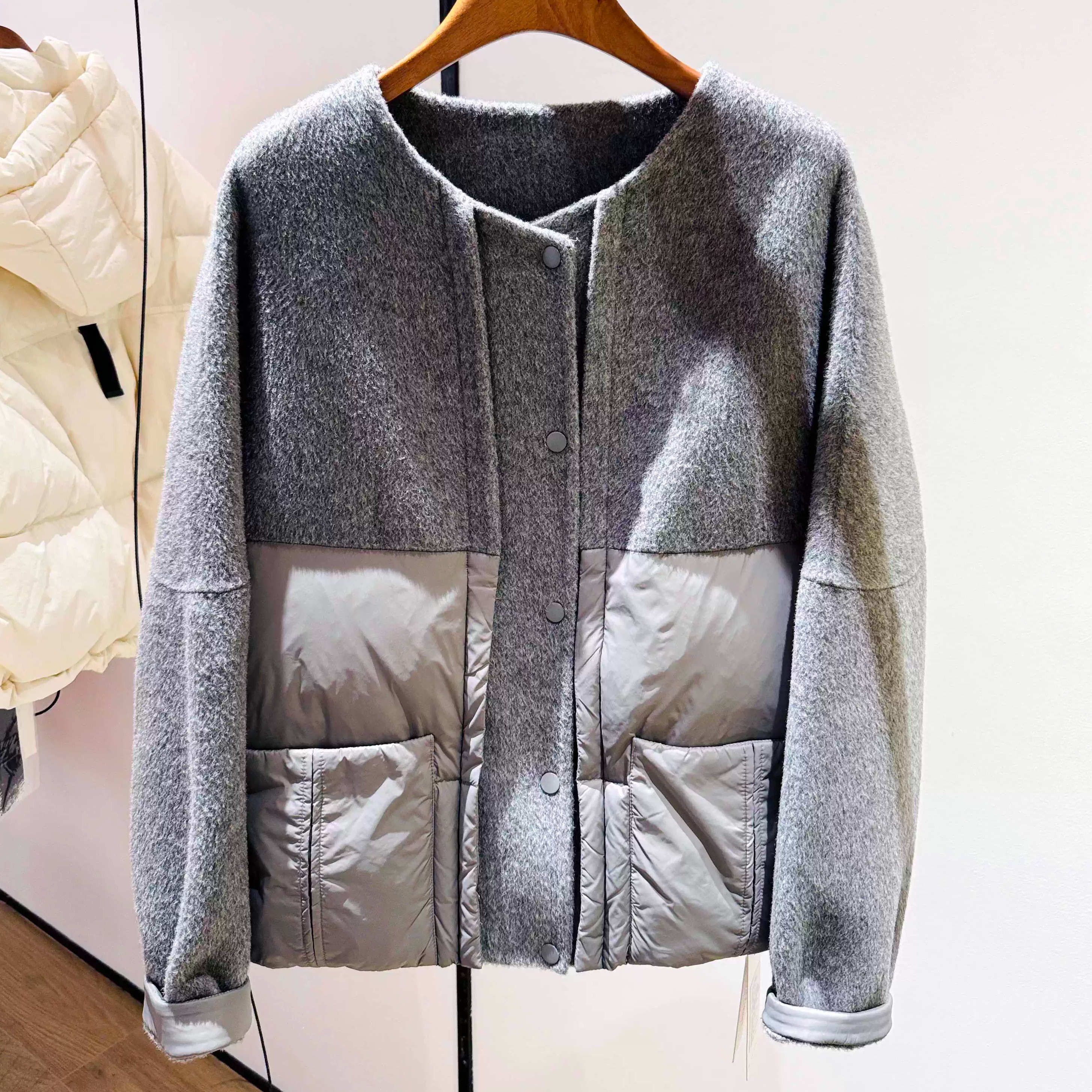90绒无帽羽绒服女绵羊毛拼接休闲百搭薄款御寒羽绒服外套