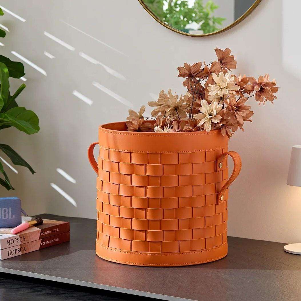 皮革手工编织收纳玩具收纳篮衣帽间卧室置物篮家用杂物整理收纳篮