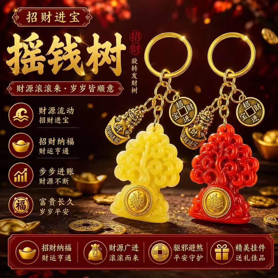 新款推荐旋转发财树钥匙扣挂件男女通用创意钥匙扣礼物