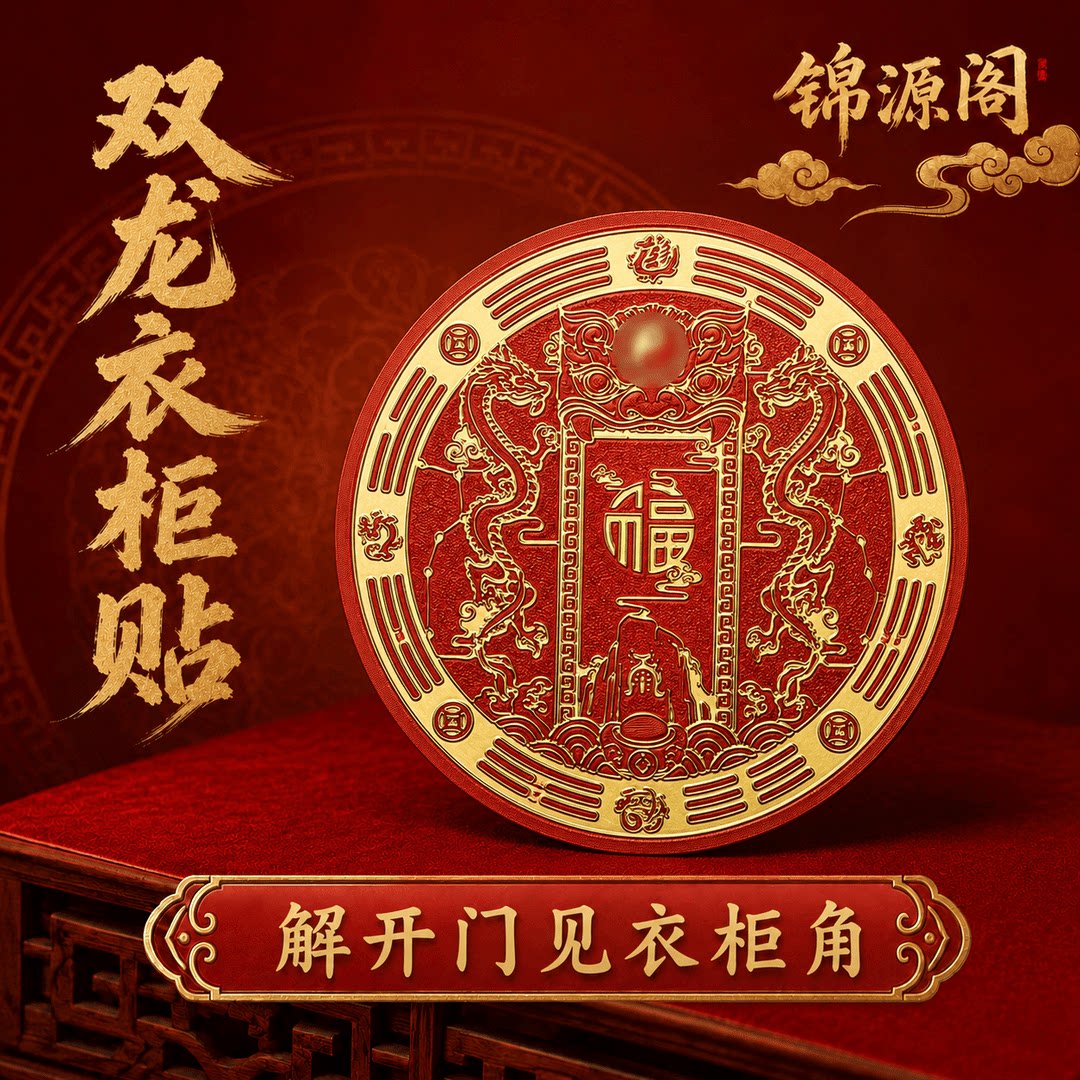 【锦源阁】开门见衣柜角装饰贴纸双龙福禄贴衣柜专用 直径6cm