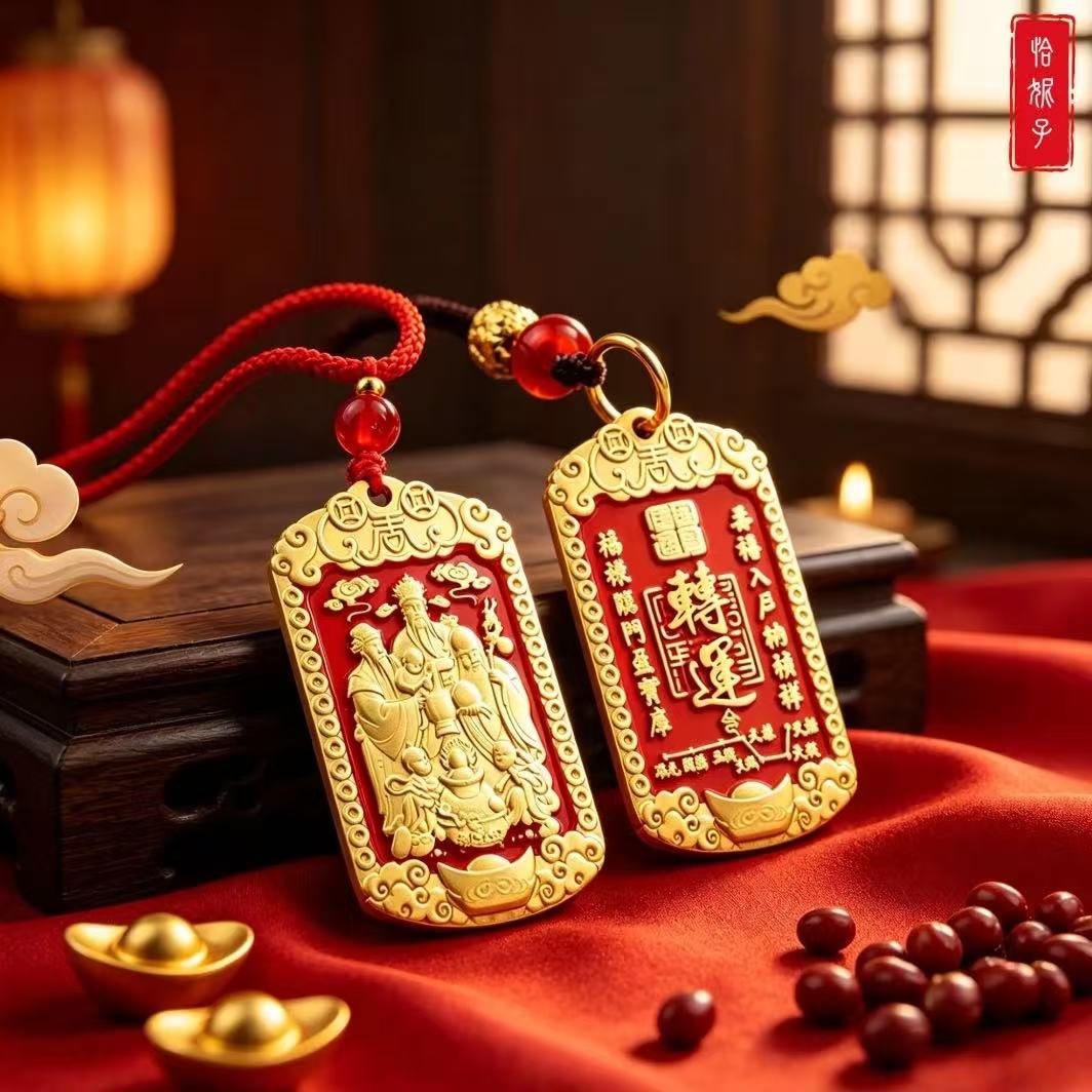 【老师推荐】福禄寿三星吉祥令牌挂饰红绳汽车挂件吉祥钥匙扣