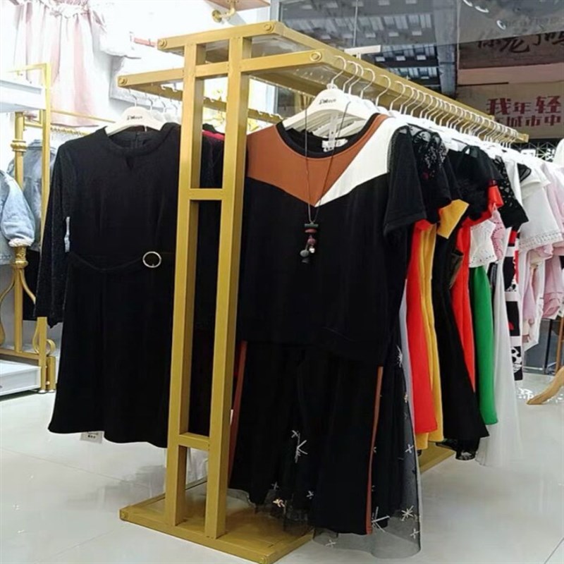 服装店展示架男女装双根杠衣服架子金色中岛双排货架童装中间侧挂