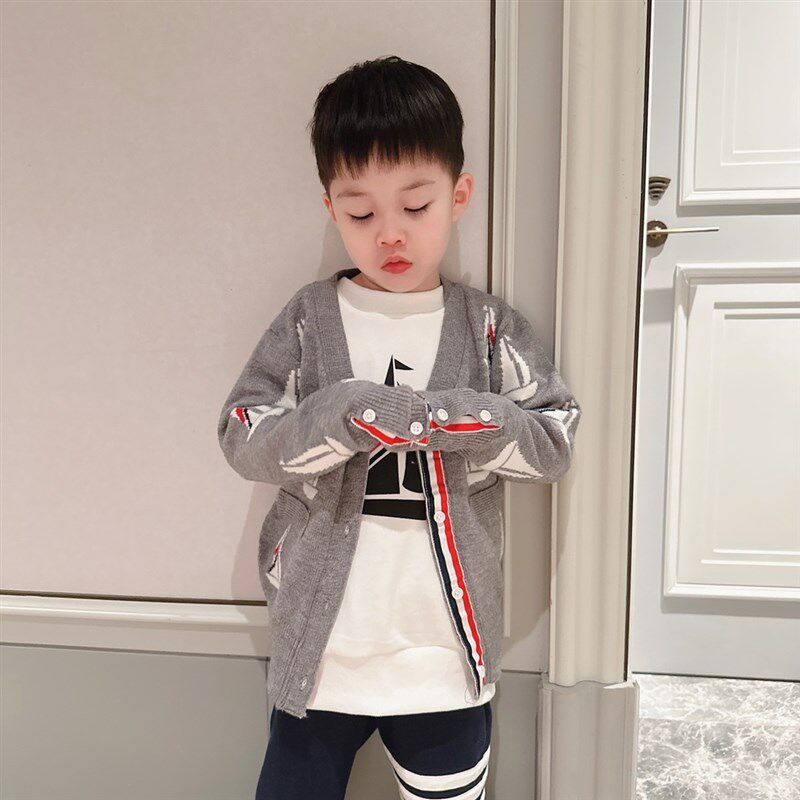 23秋冬新款帆船开衫男女童全提花针织毛衣内搭外穿大中小童上衣