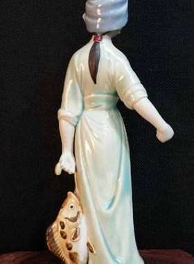 石湾陶瓷仕女仙鹤柔情工艺装饰摆件家居客厅办公室中式摆件渔女