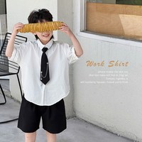 兒童西裝花童男童禮服夏季白襯衫套裝韓版潮酷帥氣生日走秀演出服