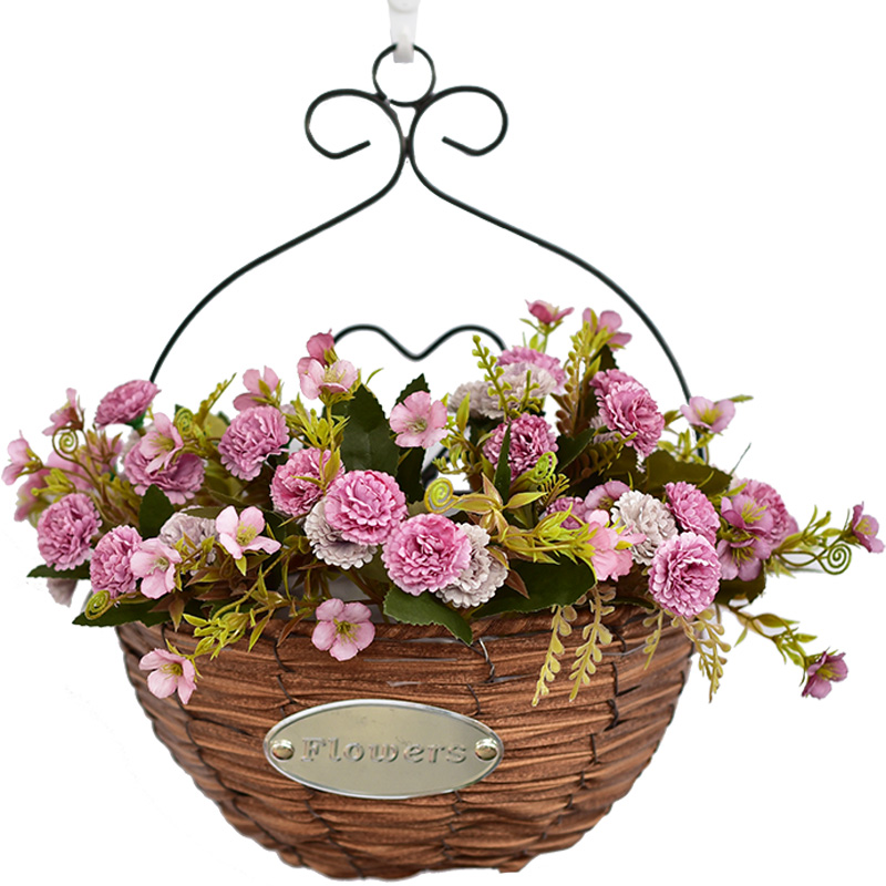 壁挂式藤编花篮挂墙田园风客厅卧室墙面墙上装饰铁艺绿植花盆挂件