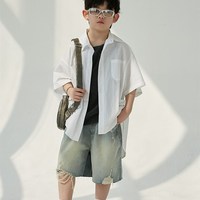 男童夏季牛仔短褲2024新款兒童破洞褲子帥氣中大童夏裝休閑五分褲