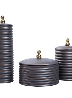 北欧家居饰品客厅博古架装饰罐创意工艺品陶瓷储物罐摆件旋纹盖罐