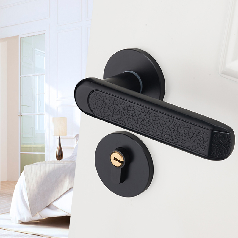 美式门锁室内卧室房门门锁把手家用实木静音黑色分体门锁三件套装