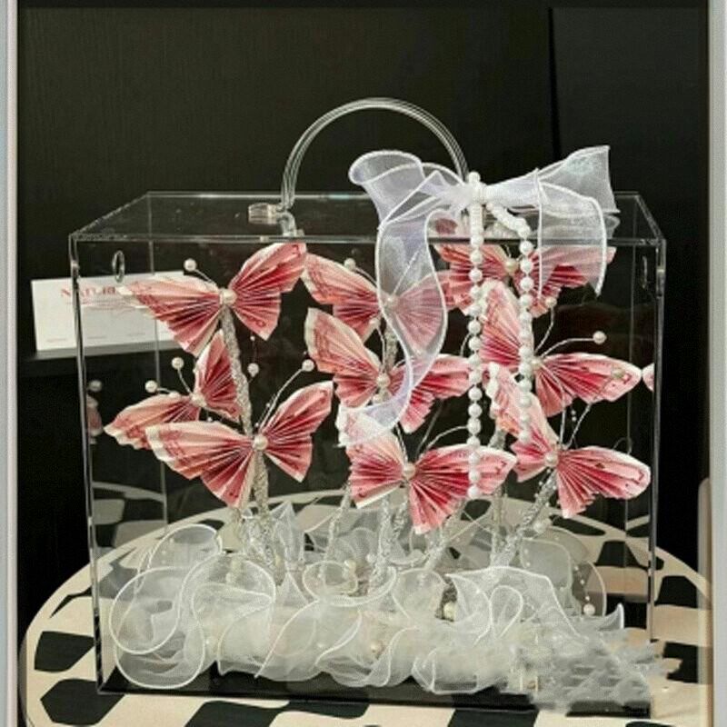 亚克力透明手提箱有钱花盒发财树情人节花店礼盒包装盒