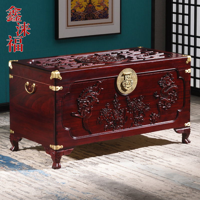 香樟木箱子婚嫁箱雕花结婚陪嫁全樟木字画箱木箱储物箱实木衣箱