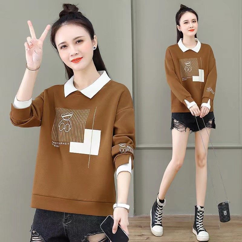 卫衣女秋冬新款洋气假两件上衣加绒加厚妈妈装大码宽松polot恤女,女装/女士精品,大码内搭,淘宝优惠券,粉丝福利购,淘宝优惠卷