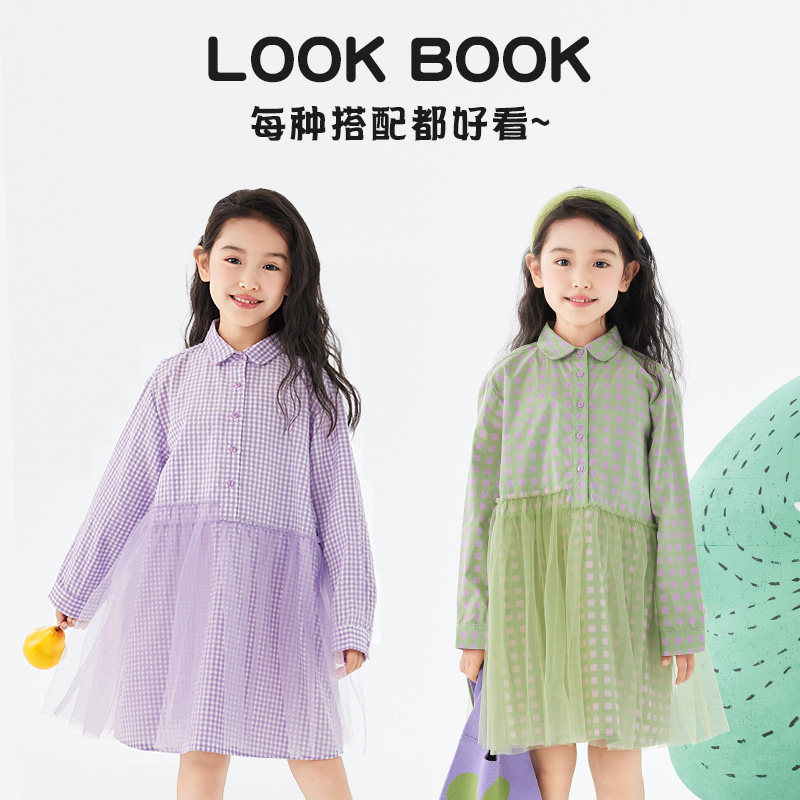 加比瑞女童连衣裙春秋款儿童裙子带领衬衫裙秋季新款女孩秋装