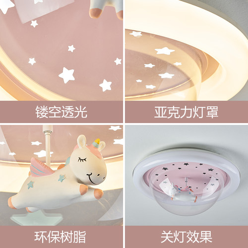 儿童房间灯女孩卡通全光谱护眼智能公主简约创意男孩卧室吸顶灯具