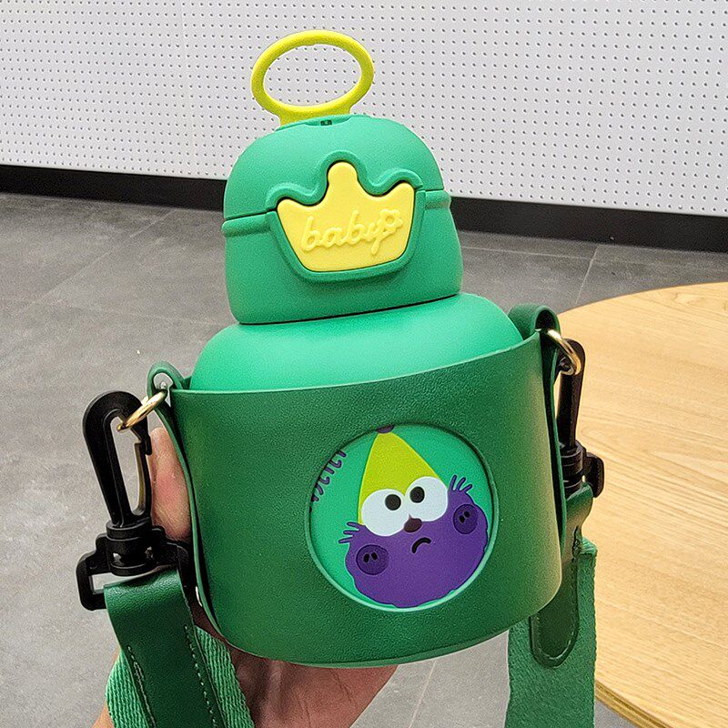 可爱大肚保温杯带吸管女高颜值316不锈钢水壶学生儿童斜跨水杯子