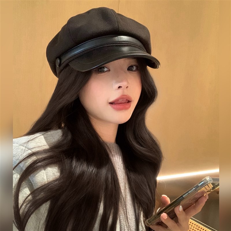 假发帽子一体女长发秋冬新款鸭舌八角帽假发自然显脸小整头假发