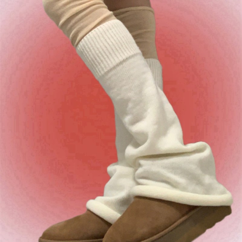 SUPPER花花复古潮酷宽松阔腿喇叭形腿套春粗针毛线保暖百搭长袜