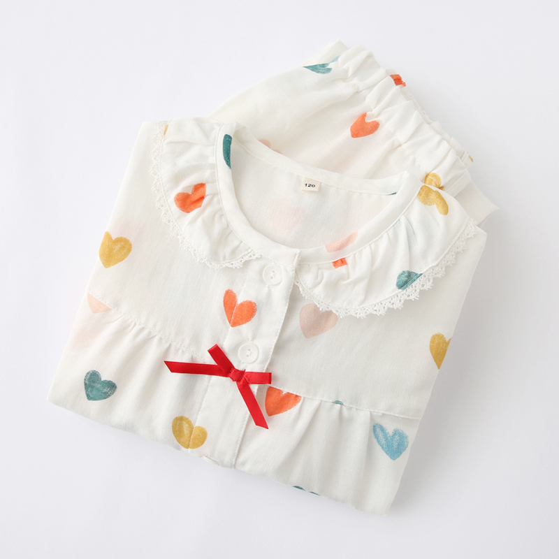 夏季新款纯棉纱布女童睡衣可爱女孩公主麻棉薄款中大童短袖家居服