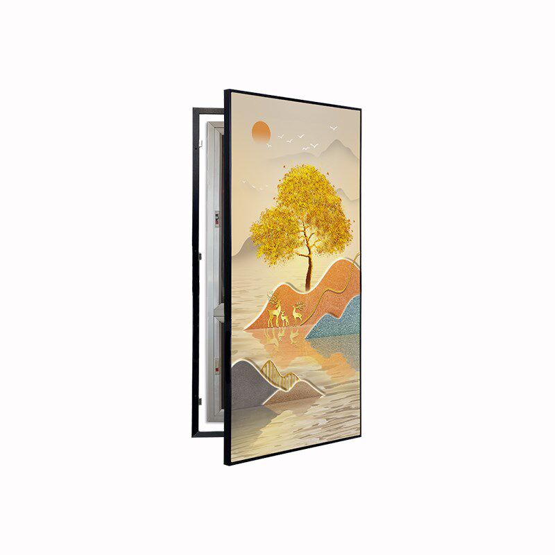 麋鹿玄关挂画配电箱新中式风格装饰画消防栓遮盖遮挡开门式装饰画