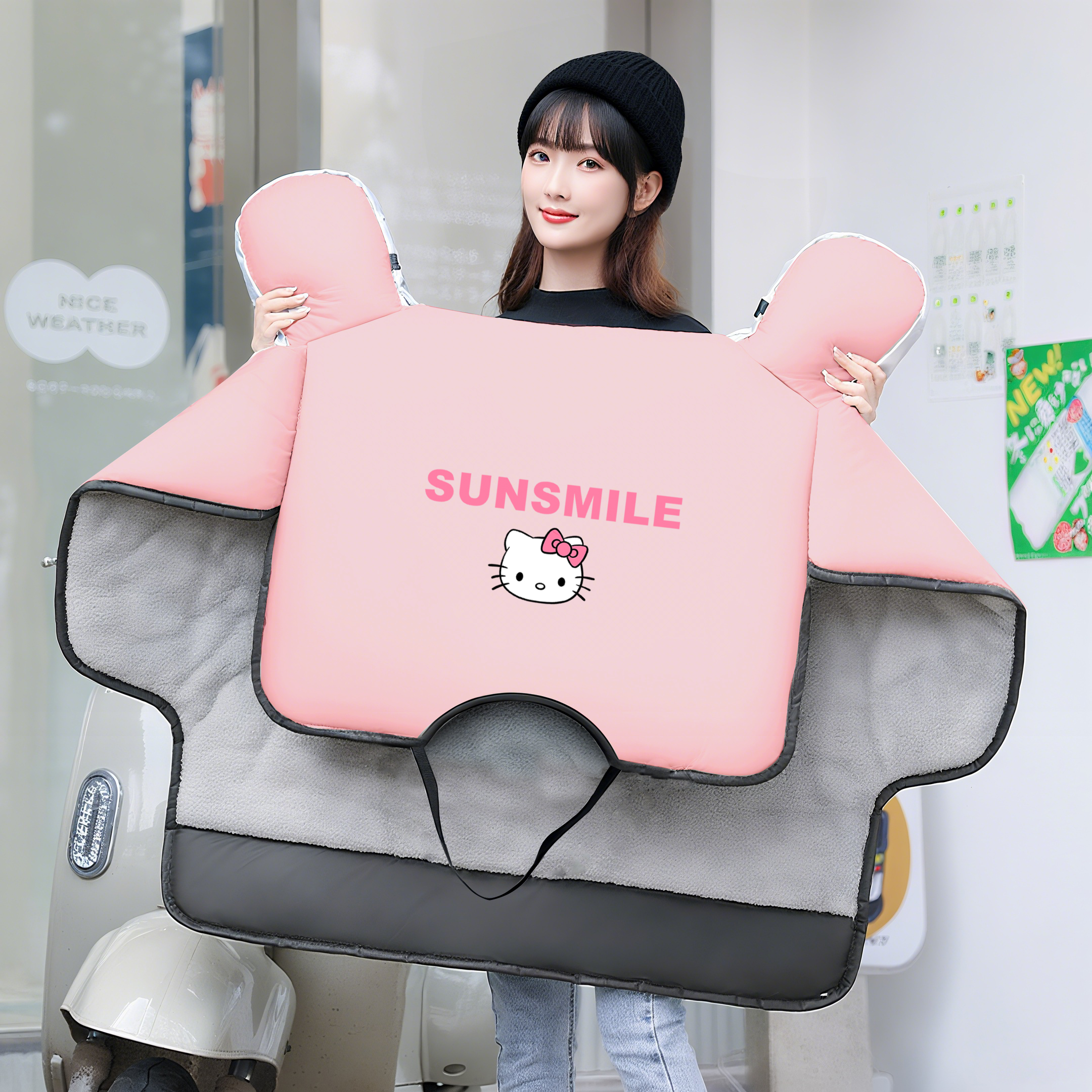 电动车挡风被冬季加绒加厚防水小型电瓶车防雨粉色高颜值2025新款