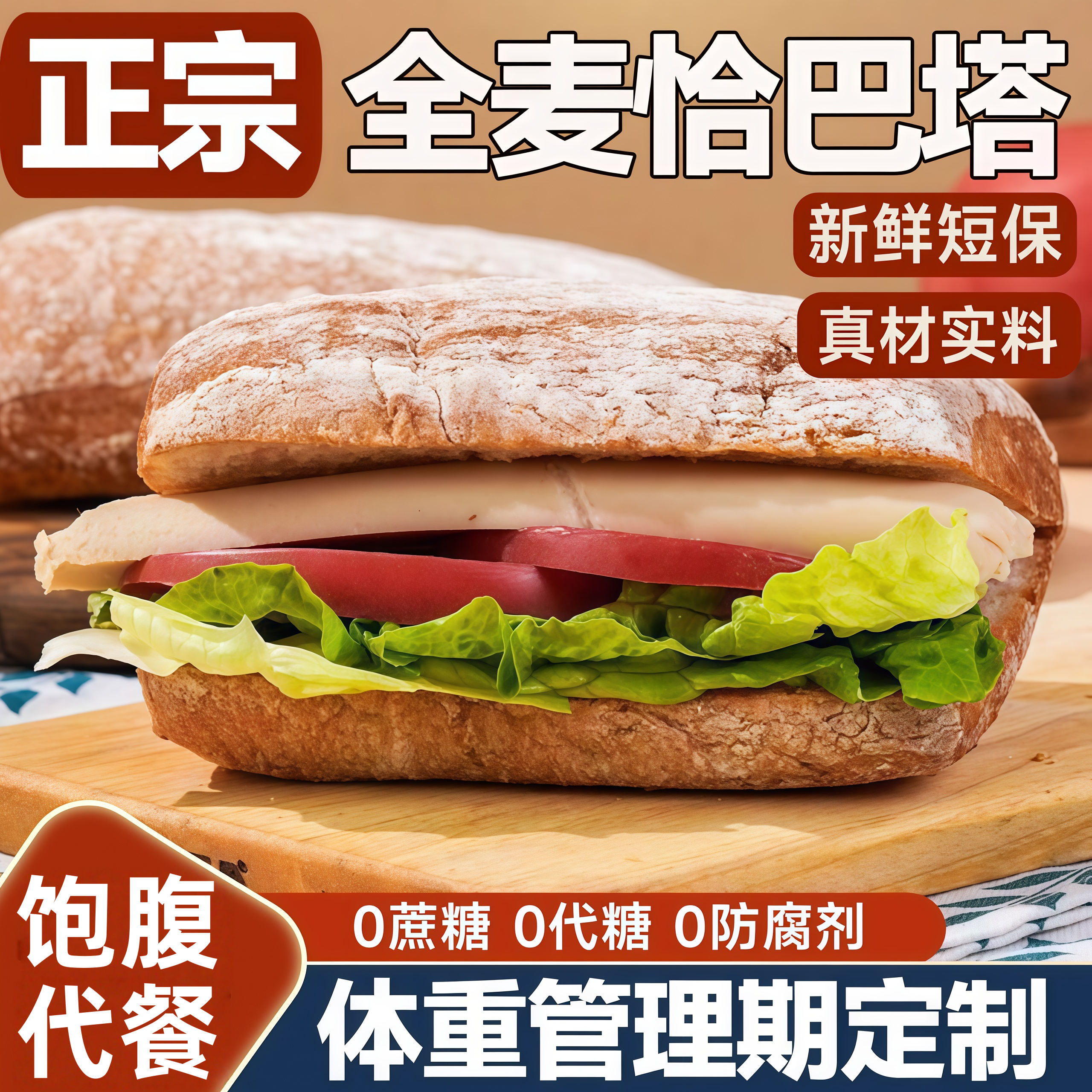 【无添加蔗糖】全麦恰巴塔面包