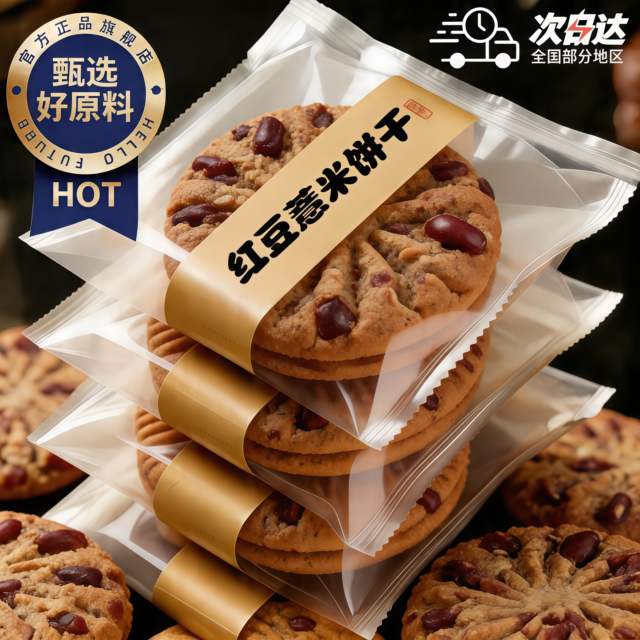 红豆薏米饼干全麦早餐杂粮无糖精食品低粗粮代餐零食脂卡整箱压缩