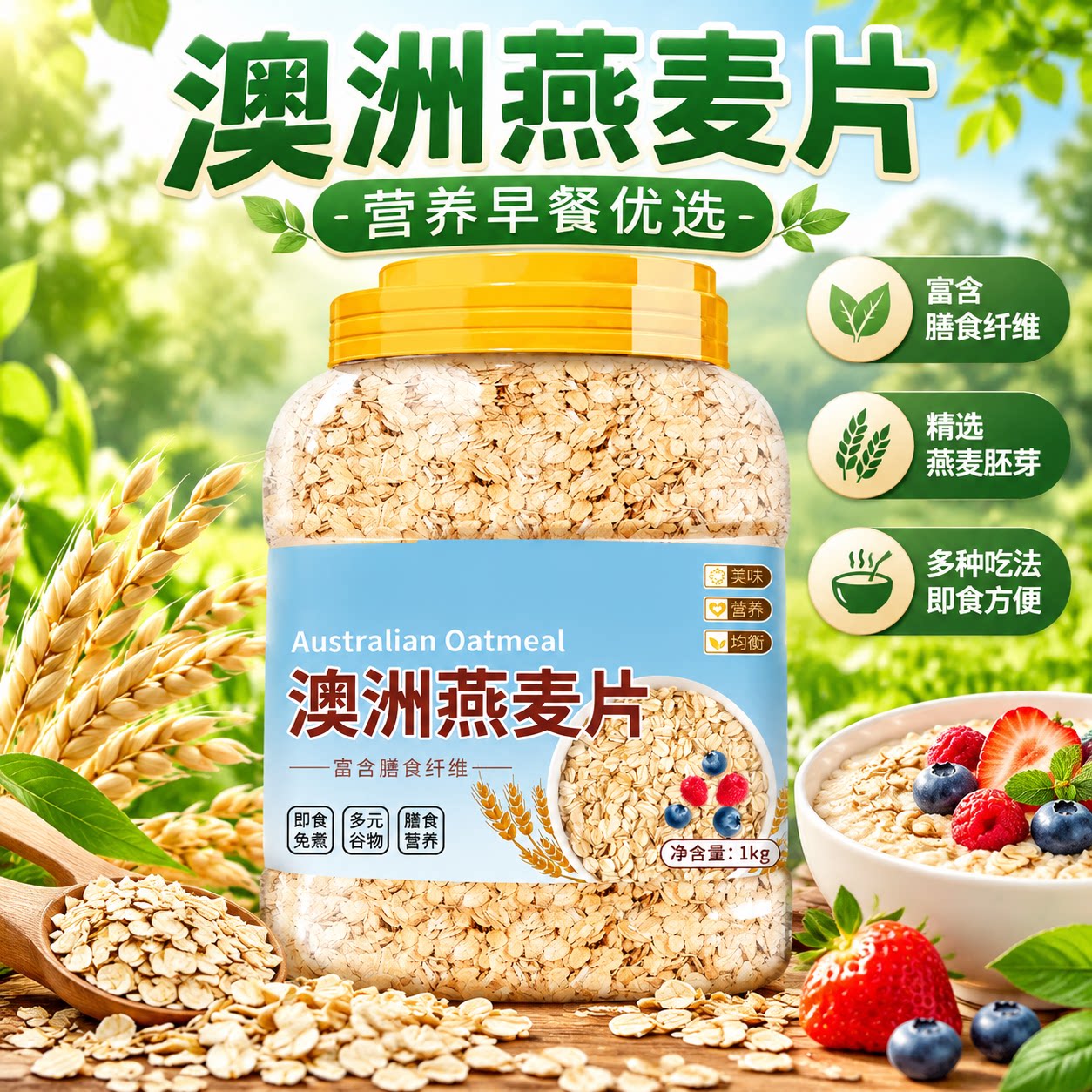 澳洲燕麦片原味营养免煮即食早餐中老年低脂代餐燕麦片官方旗舰店