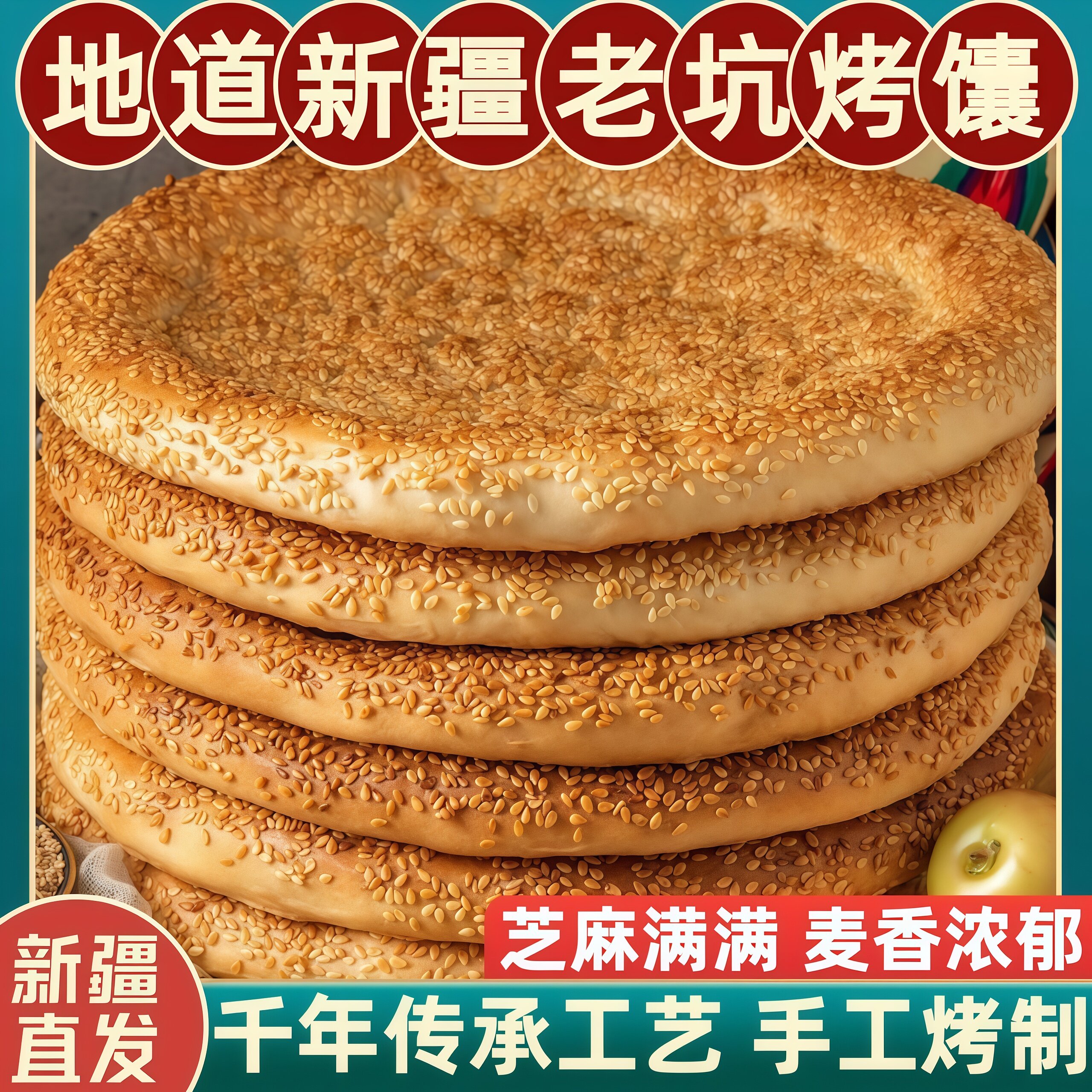 正宗新疆烤馕饼传统手工牛奶芝麻馕皮牙子馕营养大饼营养馕饼零食