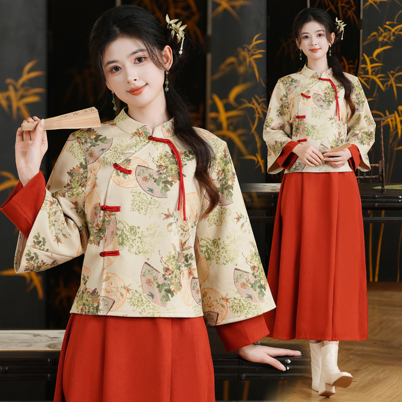 旗袍盘扣上衣茶艺师服装连衣裙
