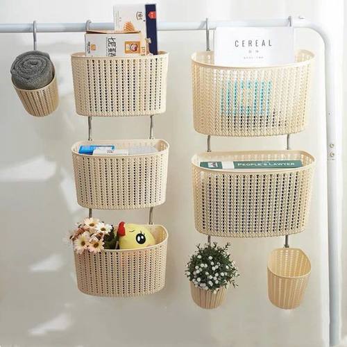 塑料仿藤编沥水收纳篮缕空悬挂式卫生间浴室收纳盒家用双挂钩吊篮
