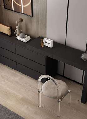 HWT代简约黑色复实木翻盖缩梳古妆台卧室斗柜组合收现纳一体伸化