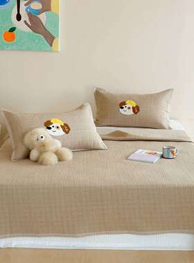 绗卡通全棉床盖三件秋套春被子纯被芯四件套缝加KED厚床棉单四季