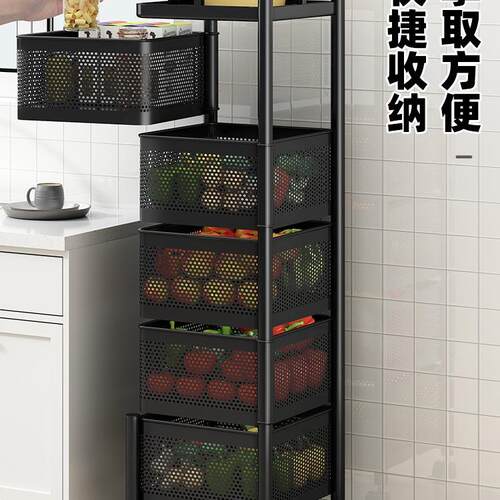 厨置房转物架落地层蔬TGV菜篮收纳移动小推多车家用旋免安装储物